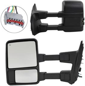 img 4 attached to 🚗 MOTOOS Upgraded Towing Mirrors for 1999-2007 Ford F250 F350 F450 F550 Super Duty | Pair Set Power Heated Glass | LED Smoke Signal | Telescoping Pickup Truck Side View Mirrors