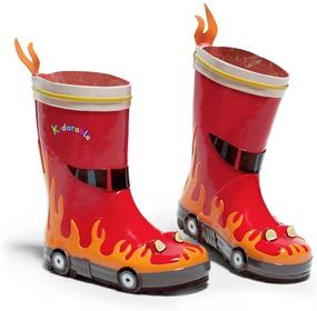 img 4 attached to 🔥 Stay Stylish and Protected with Kidorable Red Fireman Rubber Rain Boots - Fun Flame Pull On Heel Tab Included