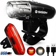 🚲 sigem ultra bright bike light set – usb rechargeable led front headlight and rear taillight for bicycles. waterproof and easy to install bicycle head & tail lights. logo