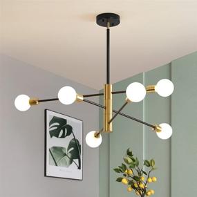 img 3 attached to Sputnik Chandelier: Stylish Black and Gold Pendant Lighting for Modern Industrial Interiors in Living Room, Kitchen, Bedroom, Dining Room, and Farmhouse