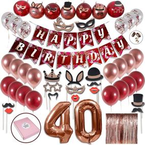 img 4 attached to 🎉 40th Birthday Party Decorations for Women: Stylish Rose Gold & Red Wine Theme Kit with Unique Happy Birthday Banner & Cute Photo Booth Props!