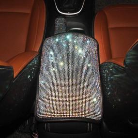 img 2 attached to 💎 Auto Armrest Console Cushion - Bling Bling Leather Luster Crystal Arm Rest Padding Protective Case Diamond Car Decor Accessories for Women (Center Console Cover)