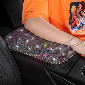 img 1 attached to 💎 Auto Armrest Console Cushion - Bling Bling Leather Luster Crystal Arm Rest Padding Protective Case Diamond Car Decor Accessories for Women (Center Console Cover)