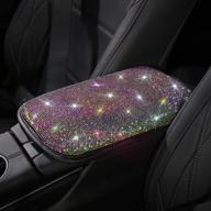 💎 auto armrest console cushion - bling bling leather luster crystal arm rest padding protective case diamond car decor accessories for women (center console cover) logo