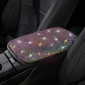 img 4 attached to 💎 Auto Armrest Console Cushion - Bling Bling Leather Luster Crystal Arm Rest Padding Protective Case Diamond Car Decor Accessories for Women (Center Console Cover)