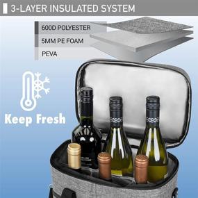 img 3 attached to 🍷 Insulated Wine Carrier Tote Bag - 6-Bottle Wine Travel Bag with Shoulder Strap and Padded Protection - Wine Cooler Bag for Travel, Picnic, BYOB - Perfect Wine Gifts (Heather Gray)