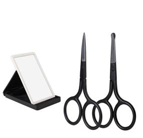 img 4 attached to 🧔 NVTED 2PCS Facial Hair Scissors - Curved & Rounded Trimmer for Nose Hair, Eyebrow, Beard, Eyelashes, Ear Hairs, & Moustache. Includes Foldable Mirror. Ideal for Men.