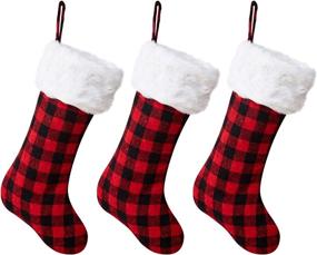 img 2 attached to 🧦 Arnzeh Christmas Stockings, Set of 3 - 18 inch Red and Black Buffalo Plaid with Plush Cuff - Classic Decorations for Home Party Xmas Fireplace - Hanging Ornaments & Gifts (Red/White)