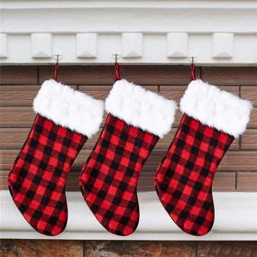 img 4 attached to 🧦 Arnzeh Christmas Stockings, Set of 3 - 18 inch Red and Black Buffalo Plaid with Plush Cuff - Classic Decorations for Home Party Xmas Fireplace - Hanging Ornaments & Gifts (Red/White)
