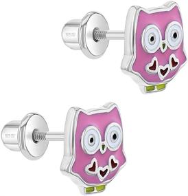 img 3 attached to 🦉 925 Sterling Silver Enamel Owl Screw Back Earrings - Cute & Fun Gift for Little Girls, Toddlers, Animal Lovers - Secure Screw Back Locking, Comfortable Daily Wear