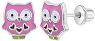 🦉 925 sterling silver enamel owl screw back earrings - cute & fun gift for little girls, toddlers, animal lovers - secure screw back locking, comfortable daily wear logo