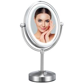 img 4 attached to 💡 VESAUR Oval 8-Inch Lighted Makeup Mirror, 7X Magnification with 28 Dimmable SMD LEDs (Up to 1100lux), Double-Sided Swivel Vanity Mirror, Senior Pearl Nickel Finish, Corded/Cordless Option
