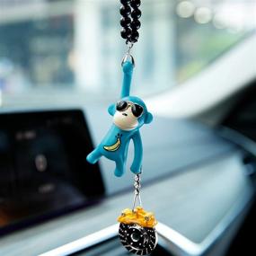 img 3 attached to YGMONER Wearing Sunglasses Monkey Car Charm Interior Rear View Mirror Hanging (Blue &Amp