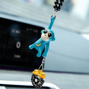 img 4 attached to YGMONER Wearing Sunglasses Monkey Car Charm Interior Rear View Mirror Hanging (Blue &Amp