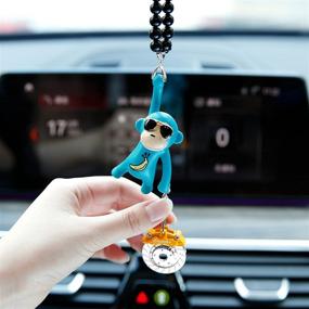 img 2 attached to YGMONER Wearing Sunglasses Monkey Car Charm Interior Rear View Mirror Hanging (Blue &Amp