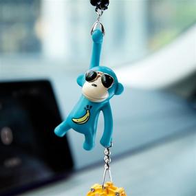 img 1 attached to YGMONER Wearing Sunglasses Monkey Car Charm Interior Rear View Mirror Hanging (Blue &Amp