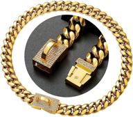 🐶 18k gold plated diamond buckle dog collar necklace - stainless steel cuban link chain training collar for small, medium, and large dogs logo