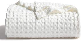 img 4 attached to 🛌 Bedsure Waffle Cotton Blanket with Bamboo - Queen Size Waffle Weave Blanket, Soft and Lightweight Bed Blanket for All Seasons (90x90 inches, Cream White)