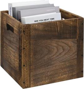 img 4 attached to 📦 Rustic Brown Wood Decorative Storage Cube Boxes with Handles: Large, Stackable Organizing Bins for Toy, Clothes, Books, Office - 11” x 11” x 11”