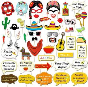 img 4 attached to 🎉 Mexican Fiesta Photo Booth Props - Fun Selfie Props for Birthday, Wedding, Bachelorette, and Fiesta Themed Parties. 50 Count Party Favors, Supplies, and Decorations by Konsait