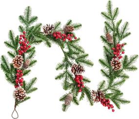 img 4 attached to 🎄 6FT Artificial Christmas Pine Garland with Red Berry Branch, Pine Cone, and Winter Greenery for Holiday Season Mantel Fireplace Table Runner Centerpiece Décor - by DearHouse