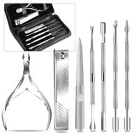 💅 nail clippers, cuticle nipper, and pusher manicure set by teamkio - professional stainless steel nail polish remover tool kit for gel nail art - travel size - 7 pcs (black) logo