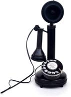 retailhooks - vintage antique candlestick rotary dial telephone: black mette finish table decorative phone logo