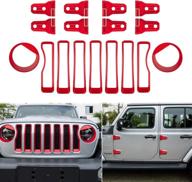 🔴 yoursme front grille insert grill covers & headlight lamp cover trim - red for 2018-2020 jeep wrangler jl jlu sport/sports (17pcs/set) logo