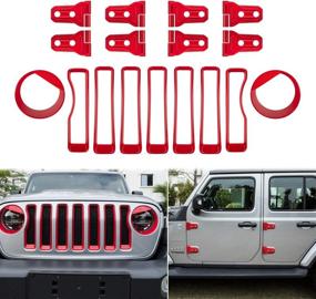 img 4 attached to 🔴 Yoursme Front Grille Insert Grill Covers & Headlight Lamp Cover Trim - Red for 2018-2020 Jeep Wrangler JL JLU Sport/Sports (17PCS/Set)