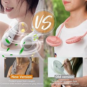 img 1 attached to Hands-Free Bladeless Neck Fan with Bluetooth Music Speaker - Rechargeable Personal Fan with 3-Gear Adjustment, Headphone Design, and 3600mAh Battery