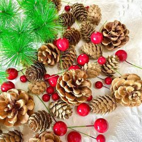 img 4 attached to 100 Natural Pine Cones Pine Branch for Decorating, DIY Wreath Making Supplies, Pine Cones for Crafts, Artificial Red Berries for Christmas Tree, Winter Farmhouse Christmas Decor Set