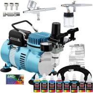 🎨 master airbrush cool runner ii air compressor airbrushing system kit with dual fans, 2 professional airbrushes, gravity and siphon feed - 6 primary opaque colors acrylic paint set for artists - comprehensive guide included logo