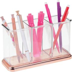 img 1 attached to 🖋️ mDesign Plastic Organizer Cup Holder for Desks and Office - Divided Storage for Pens, Pencils, Markers, Scissors - Clear/Rose Gold