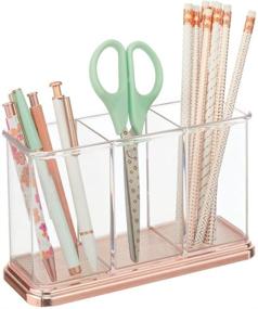 img 4 attached to 🖋️ mDesign Plastic Organizer Cup Holder for Desks and Office - Divided Storage for Pens, Pencils, Markers, Scissors - Clear/Rose Gold