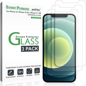 img 4 attached to 📱 Защитное стекло amFilm Tempered Glass Screen Protector для iPhone 11 / iPhone XR (6,1-дюймовый дисплей) (набор из 3 шт.) с простой установочной подставкой