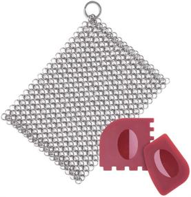 img 4 attached to 🍳 Amagabeli Stainless Steel 8”x6” Chainmail Scrubber for Cast Iron Cleaner - Cookware Accessories Set for Dutch Ovens, Polycarbonate Skillet, Pot, Grill - Pan Scraper, Seasoning, Cleaning Tools Included