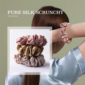 img 3 attached to 💁 Премиум MTSNOO Silk Scrunchies: 100% чистый шелковый шелк Mulberry 22 Momme для кудрявых волос - набор из 3 эластичных шелковых резинок для волос для женщин и девочек