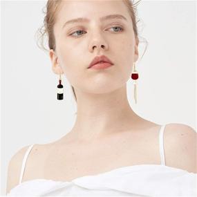 img 1 attached to 🍷 Stunning Handmade Enamel Red Wine Bottle Cup Chain Earrings - Fashionable Accessories for Women and Girls - Perfect Statement Jewelry Gifts