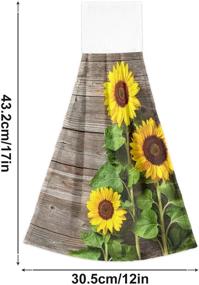 img 2 attached to 🌻 Sunflower Kitchen Towels - Set of 2 Yellow Flower Hand Towels with Loop for Bathroom - Rustic Wooden Soft Absorbent Fingertip Tie Towel - Ideal Christmas New Year Gift