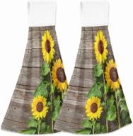 🌻 sunflower kitchen towels - set of 2 yellow flower hand towels with loop for bathroom - rustic wooden soft absorbent fingertip tie towel - ideal christmas new year gift logo