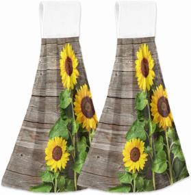 img 4 attached to 🌻 Sunflower Kitchen Towels - Set of 2 Yellow Flower Hand Towels with Loop for Bathroom - Rustic Wooden Soft Absorbent Fingertip Tie Towel - Ideal Christmas New Year Gift