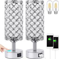 🔌 2-pack ubright touch control crystal table lamp with 3-way dimmable feature, decorative bedside nightstand lamp with 2 usb charging ports, small touch light for living room bedroom home - silver (includes bulb) логотип