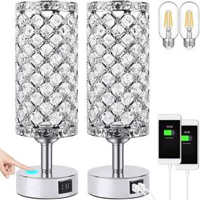 img 4 attached to 🔌 2-Pack UBright Touch Control Crystal Table Lamp with 3-Way Dimmable Feature, Decorative Bedside Nightstand Lamp with 2 USB Charging Ports, Small Touch Light for Living Room Bedroom Home - Silver (Includes Bulb)