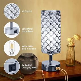 img 2 attached to 🔌 2-Pack UBright Touch Control Crystal Table Lamp with 3-Way Dimmable Feature, Decorative Bedside Nightstand Lamp with 2 USB Charging Ports, Small Touch Light for Living Room Bedroom Home - Silver (Includes Bulb)