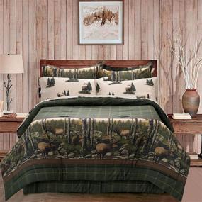 img 4 attached to 🛏️ Elk Printed Blue Ridge King Quilt Set – Polycotton Bed In a Bag for King Size Beds, Including 8 Pieces: 1 Quilt, 2 Sheets, 2 Pillowcases, 2 Shams &amp; 1 Bedskirt