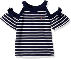 img 2 attached to 👚 Nautical Little Girls Shoulder Stripe Tops, Tees & Blouses – Girls' Clothing