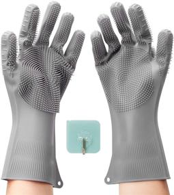 img 4 attached to 🧤 Yiwanda 2-In-1 Dishwashing Gloves with Waterproof Silicone, Reusable Cleaning Gloves for Household - 1 Pair (Pack of 2)