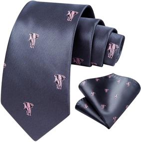 img 4 attached to 🦖 HISDERN Dinosaur Handkerchief Necktie Set for Men's Ties, Cummerbunds & Pocket Squares