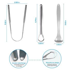 img 3 attached to 3-Piece Premium Metal Tongue Scraper Cleaner for Adults & Kids, Portable Stainless Steel Tongue Scrapers Brushes for Bad Breath & Coating Removal, Tounge Oral Teeth Care Cleaning Tools, Hygiene Remover