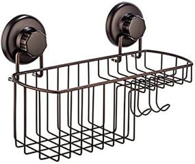 img 2 attached to 🚿 HASKO accessories - Heavy-Duty Shower Caddy Basket with Robust Vacuum Suction Cup - All-in-One Organizer Basket with Soap Holder and Hooks - Premium Stainless Steel Bathroom Storage Holder (Bronze)